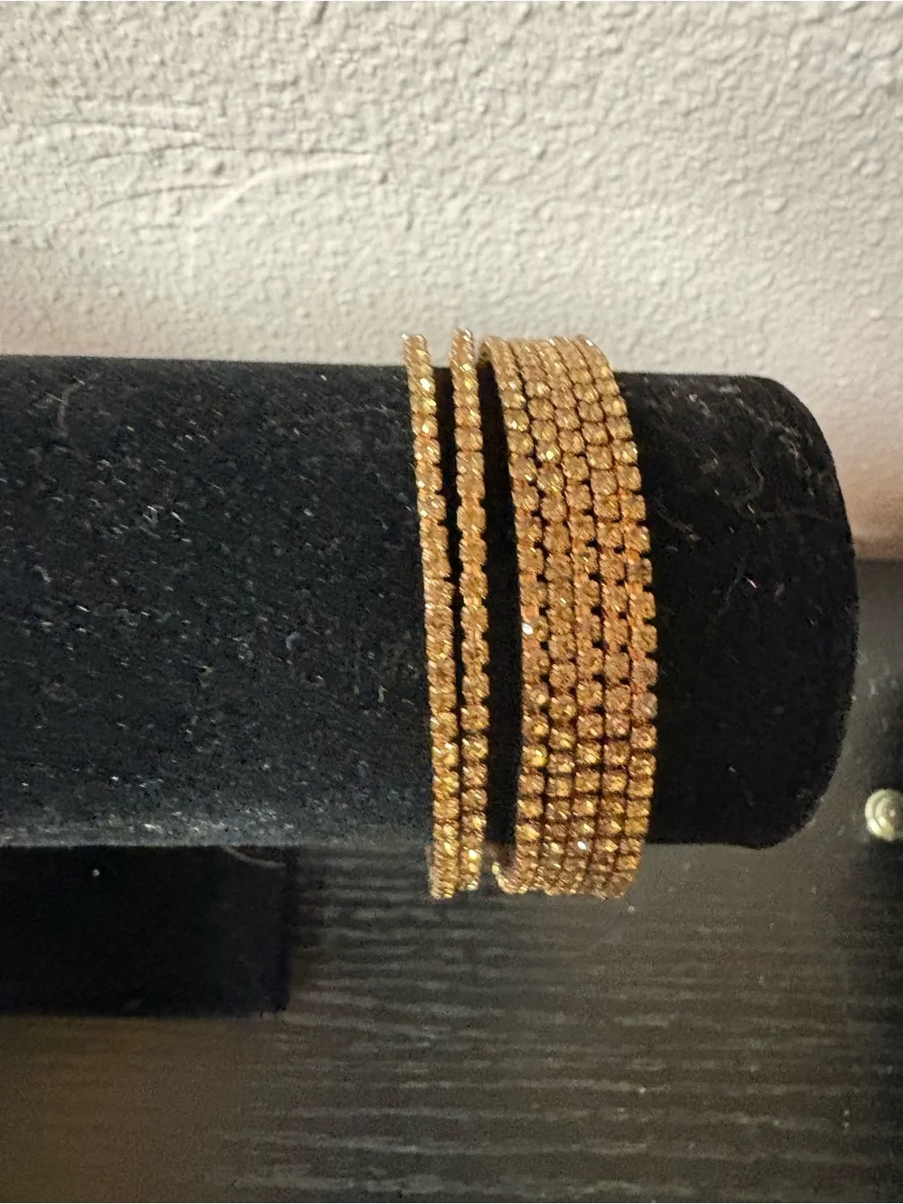 Gold Tone Rhinestone Bangle Bracelet Set of 7 Stackable Bracelets